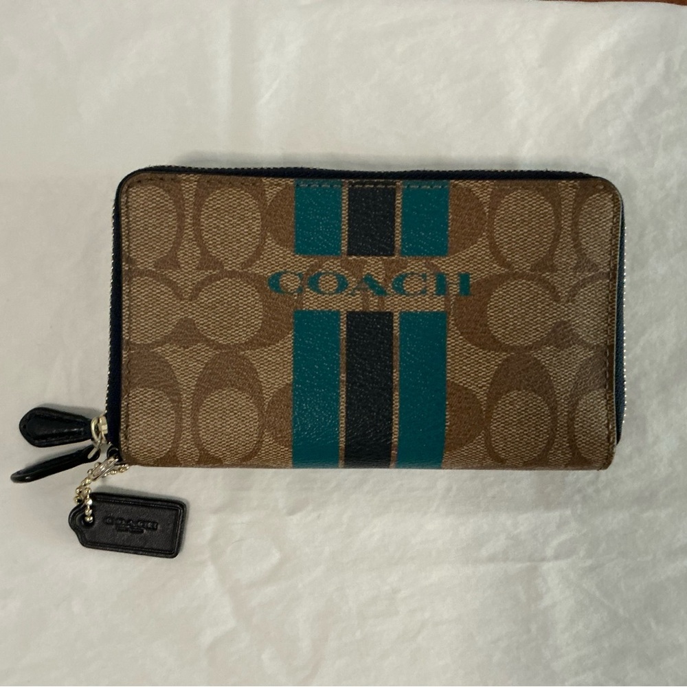 Coach Varsity Stripe Double Zip Wallet
